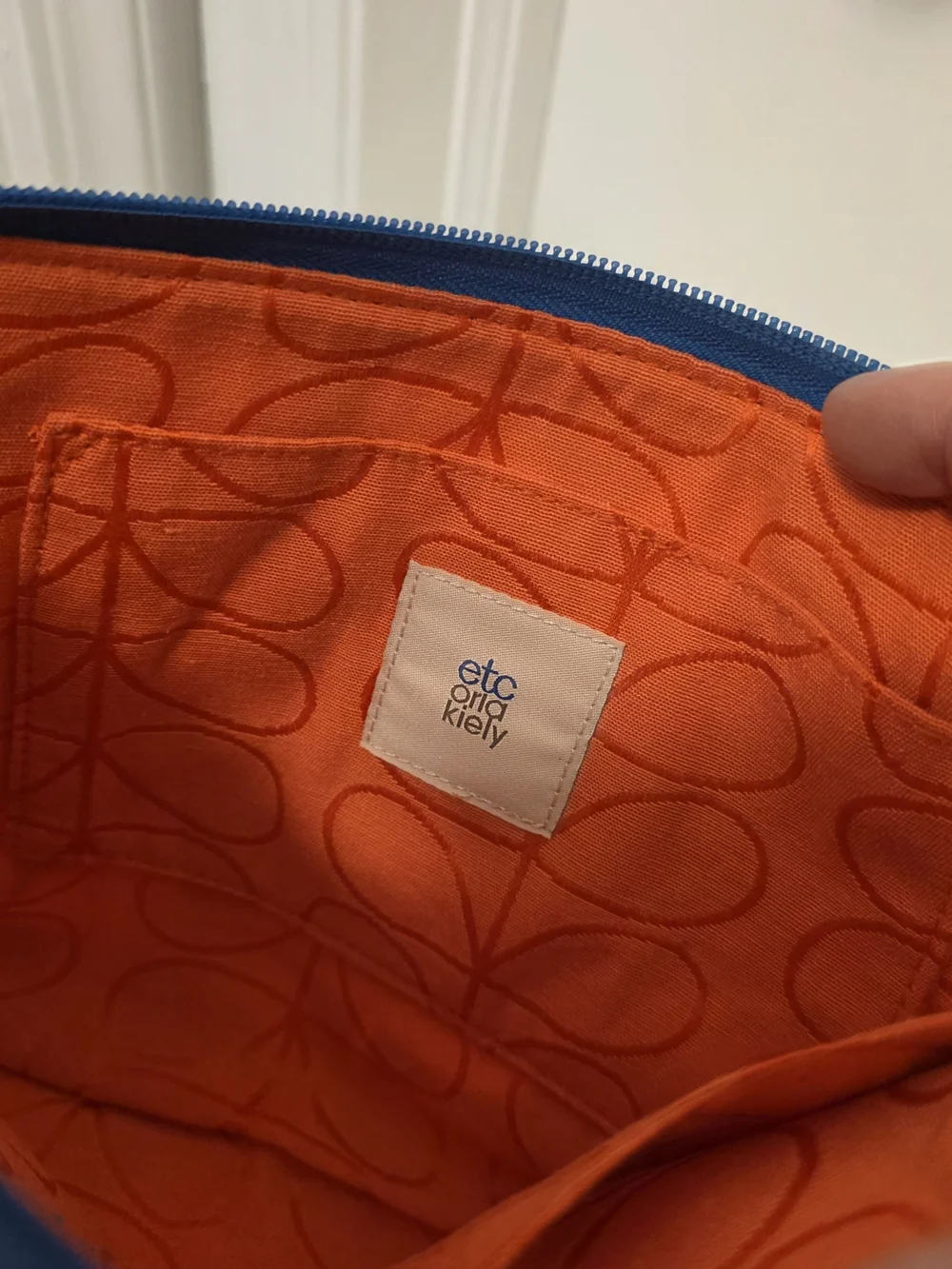 Orla Kiely Navy Crossbody/Clutch W/ Cream Stem Pattern & Orange Dot Lightweight